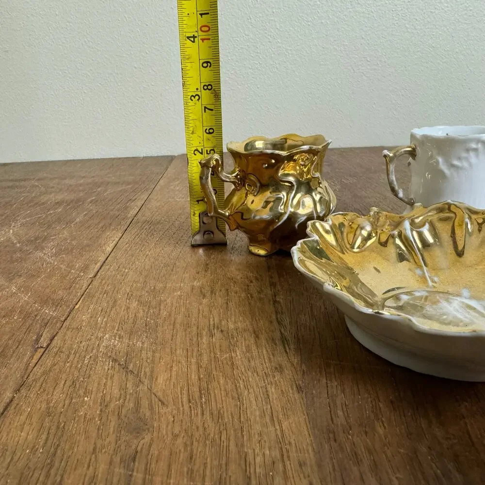 Vintage Porcelain‎ Gold 2 Tea cup & saucer Set MINI Children's or demitasse